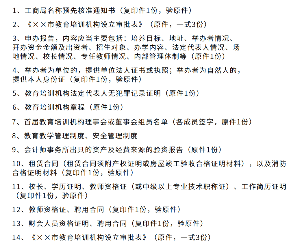 办学许可证办理材料清单